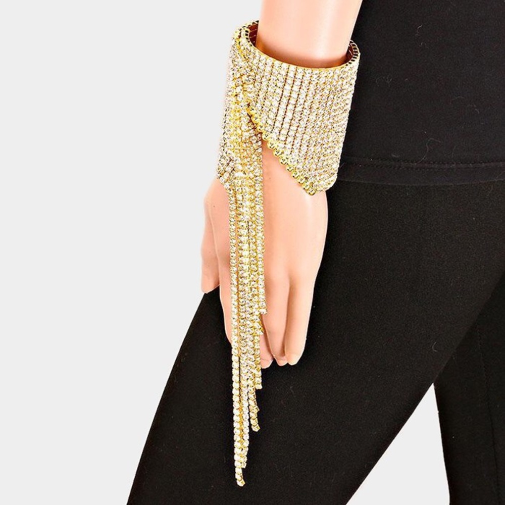 Gold Crystal Fringe Cuff Bracelet - Women's Jewelry